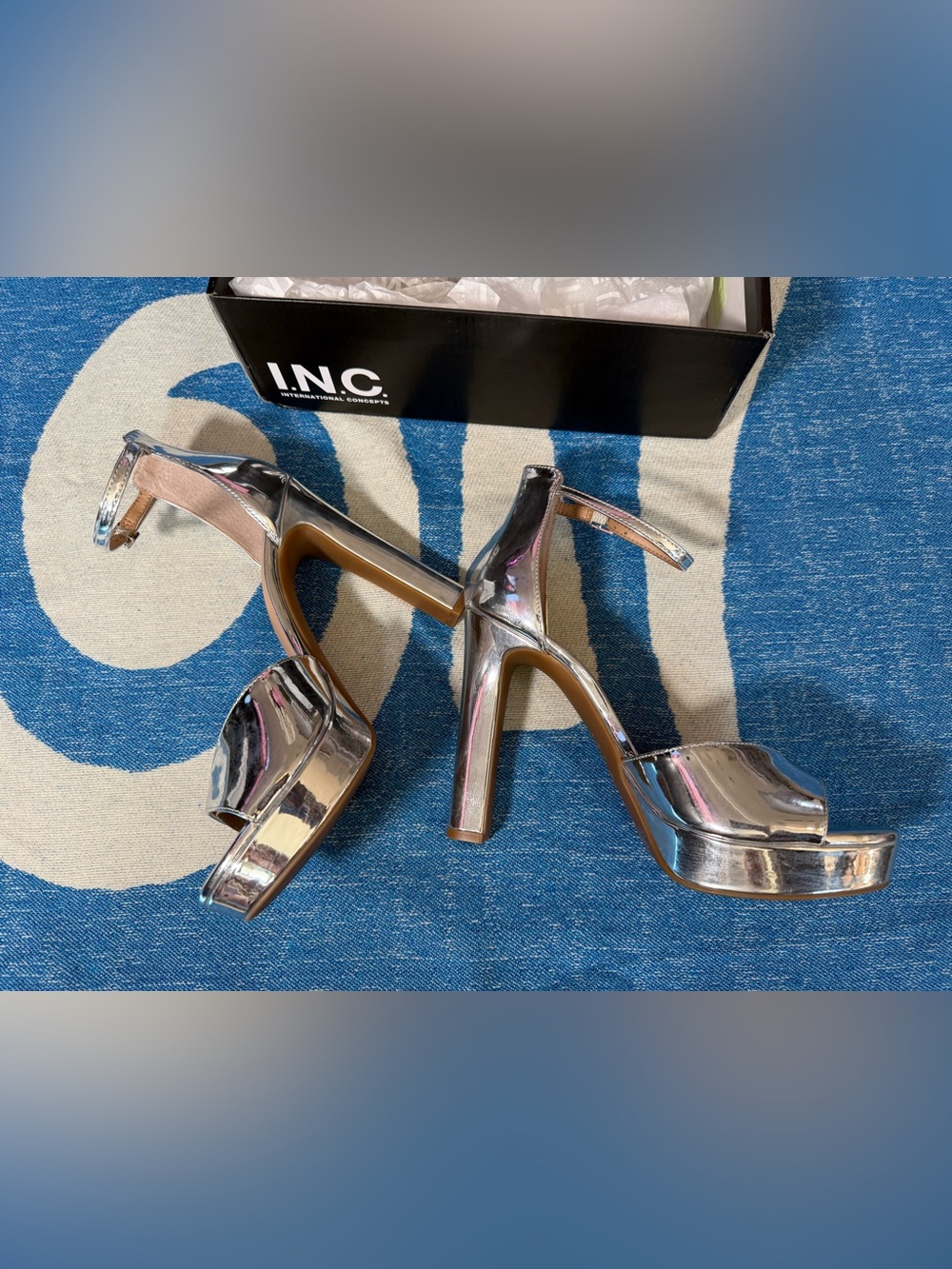 INC International Concepts Metallic Silver Platform Ankle-Strap Heels